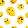 Seamless pattern emoji lemon emoticons with different emotions, smile, laugh, anger, cry, love. Royalty Free Stock Photo